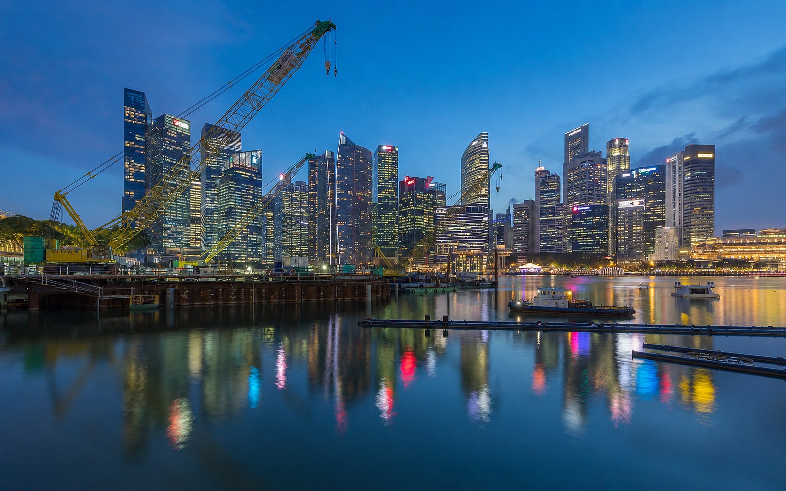 Singapore central business district at blue hour